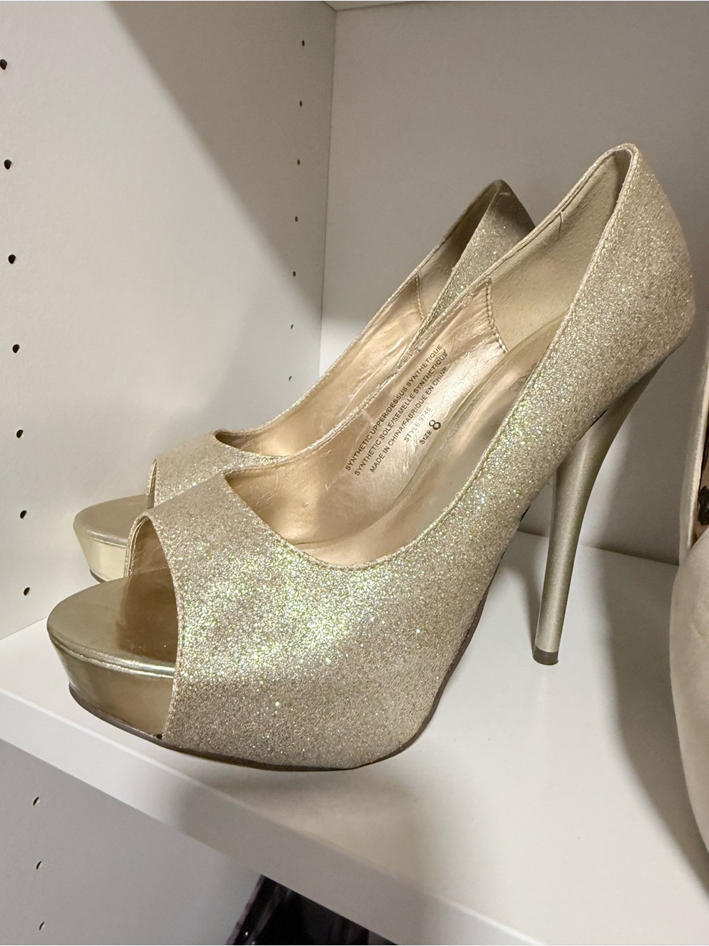Women's Glitter Peep-Toe Platform Heels - Gold